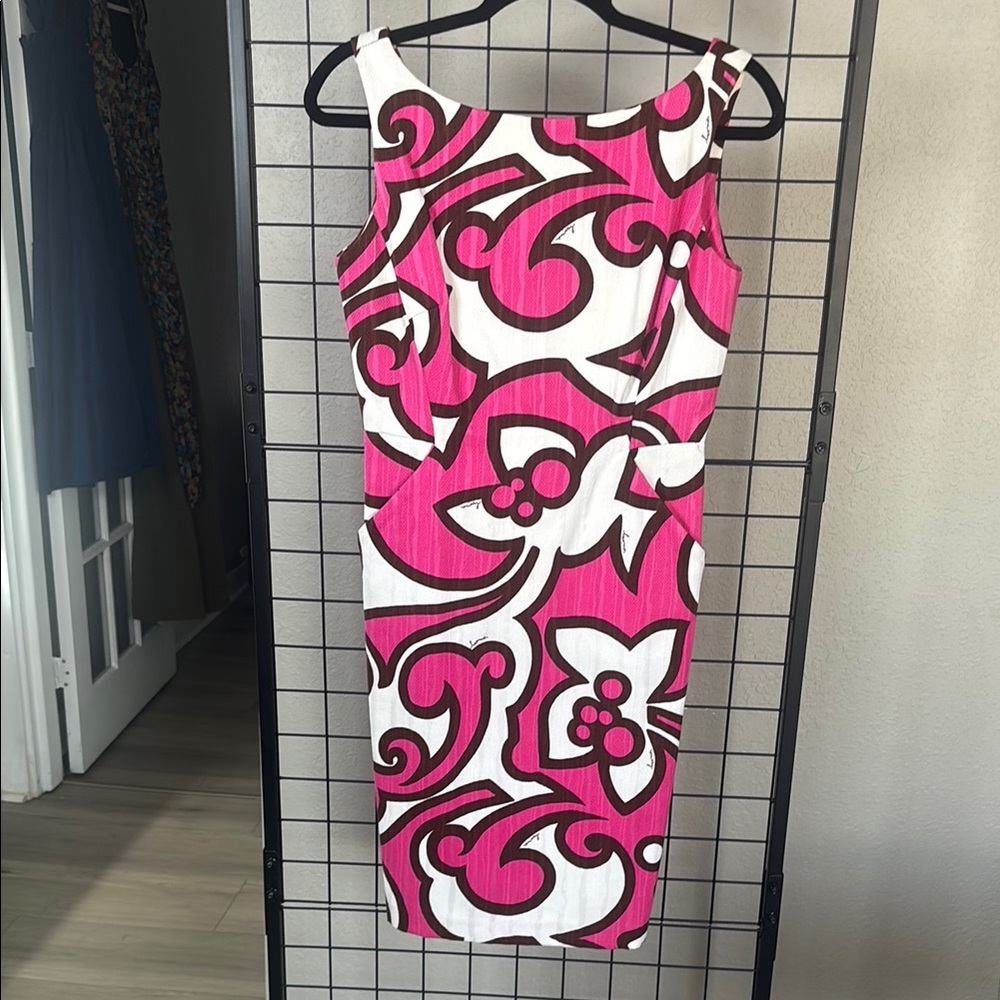 Milly of New York Bold Pink and White Midi Dress